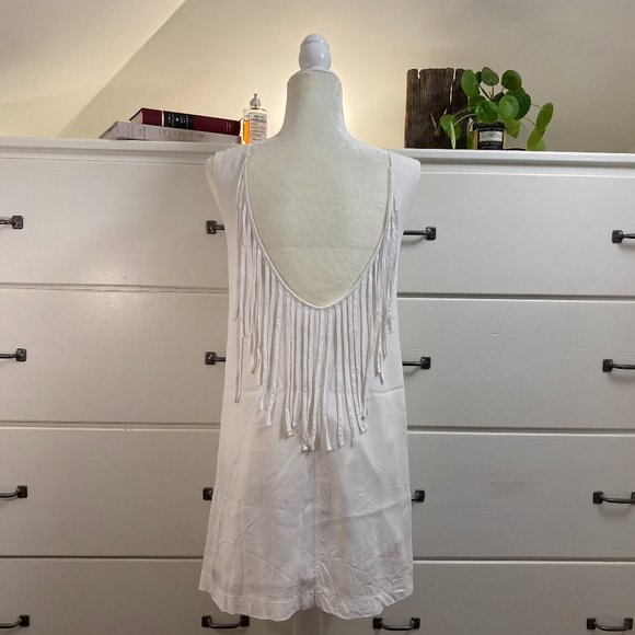 Vintage White Dress + Low Back + Fringe + Small - Picture 2 of 6